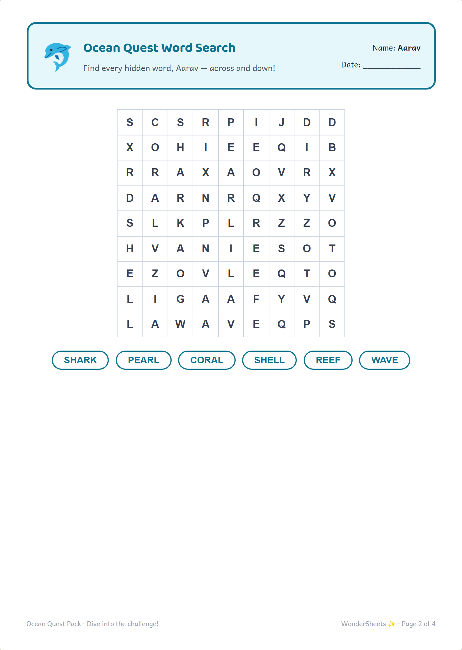 Themed word search worksheet